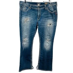 Silver Jeans Pioneer Boot Distressed Flap Pocket Y2K Jeans Western‎ Plus Sz 22